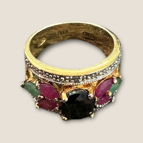 Vintage Sterling Floral Multi Gemstone Ring - Picture 4 of 5